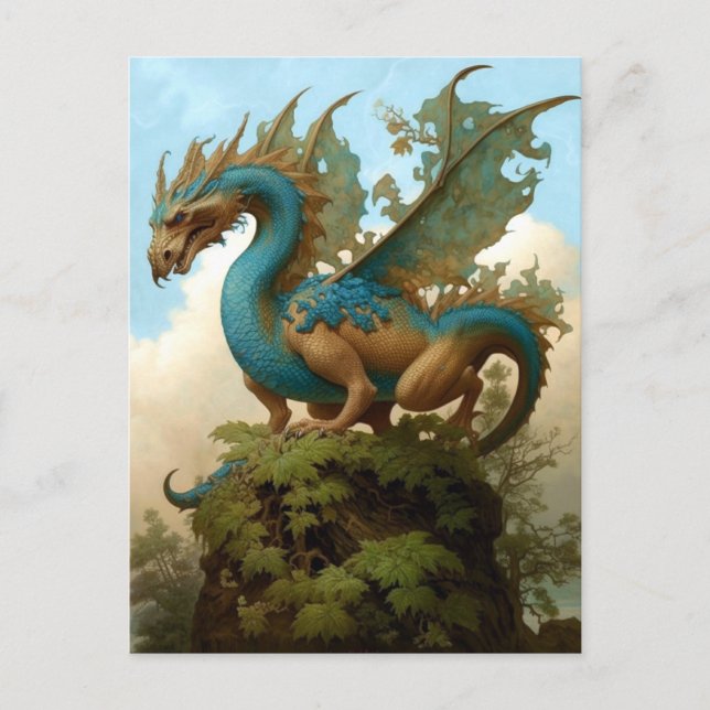 Dragon On A Hill Fantasy Art Postcard (Front)