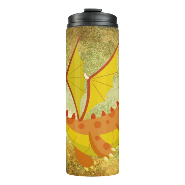 Dragon on an orange texture thermal tumbler (Front)