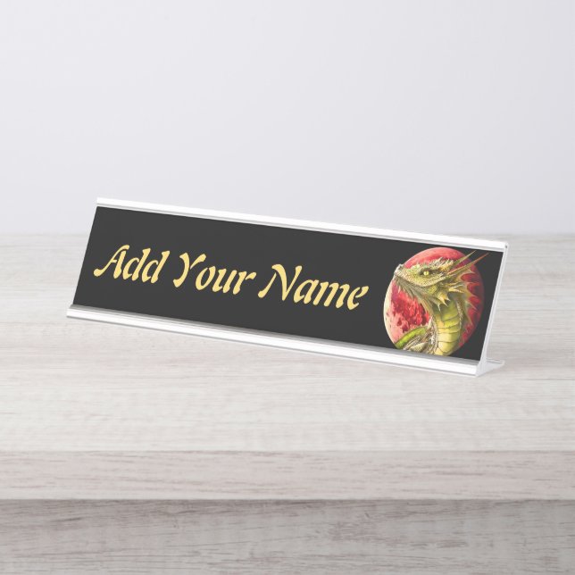 Dragon on Bloody Moon Desk Name Plate (Front)