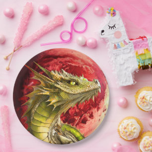 Dragon on Bloody Moon Paper Plate