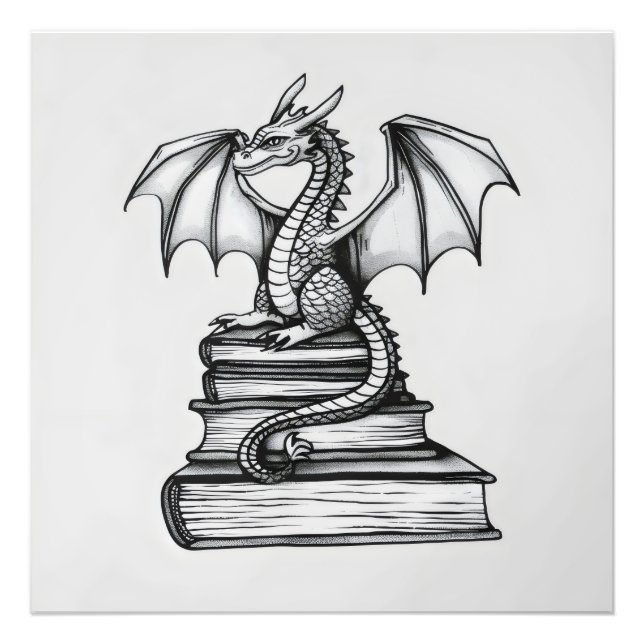Dragon on Books Photo Print (Front)