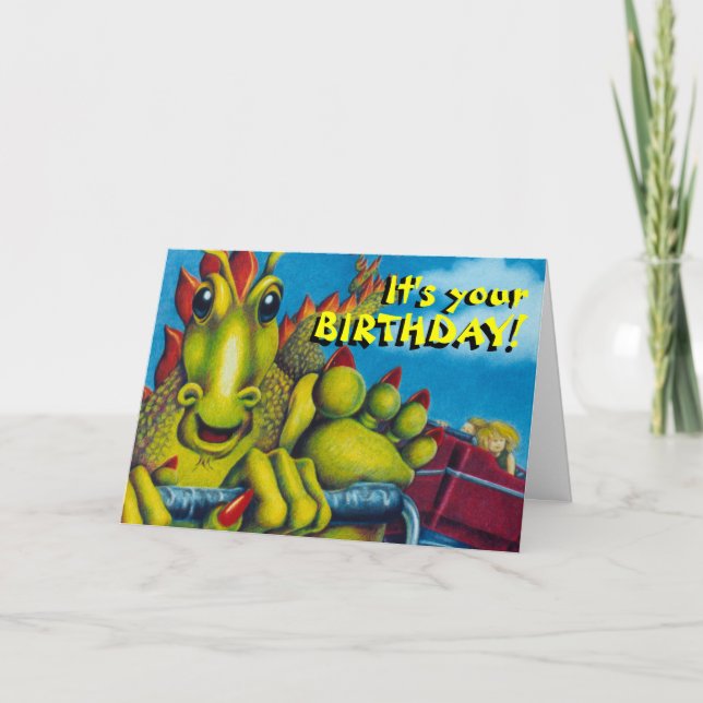 dragon on roller coaster, It's your, BIRTHDAY!,... Card (Front)