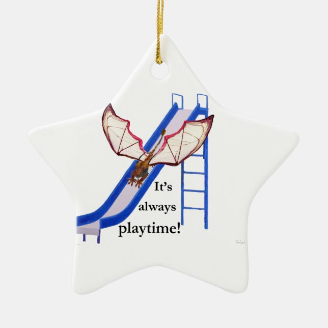 Dragon on Slide Ceramic Tree Decoration (Front)