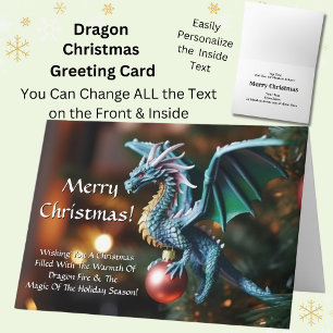 Dragon on Tree Bauble  Merry Christmas  Card
