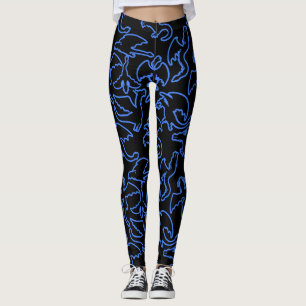 Dragon outline pattern 03.b Black BG Leggings