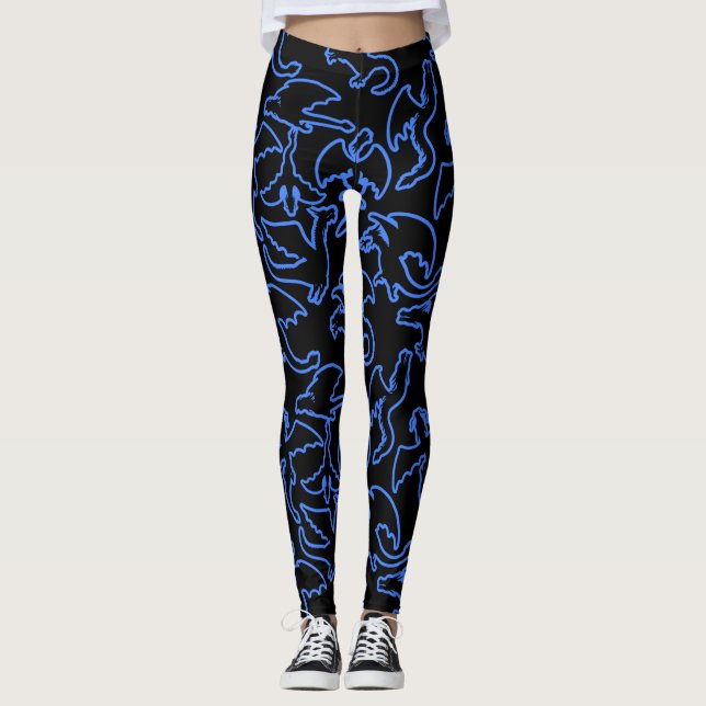 Dragon outline pattern 03.b Black BG Leggings (Front)