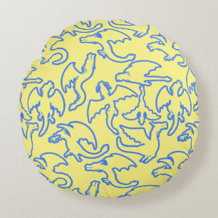 Dragon outline pattern 03.b L Yellow BG Round Cushion