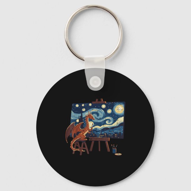 Dragon Painting Starry Night Funny Fantasy Art Men Key Ring (Front)