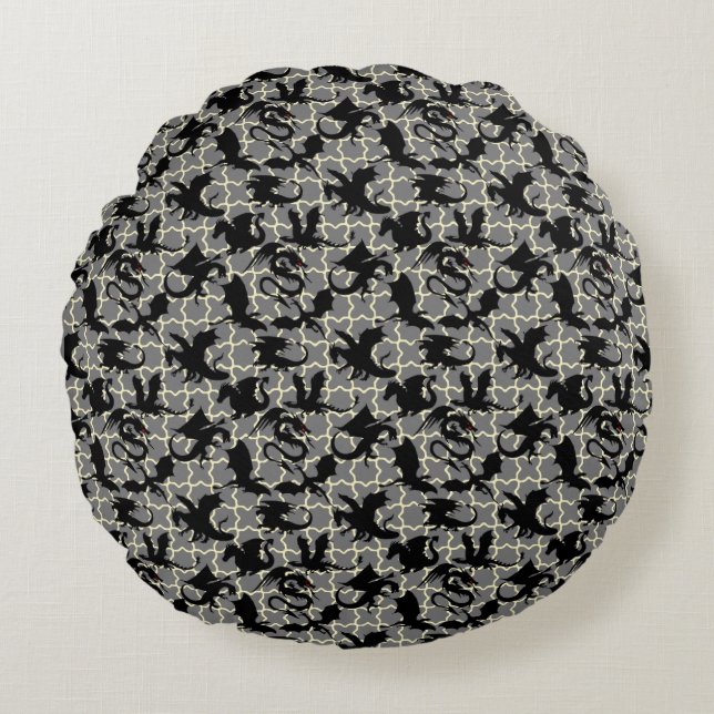 Dragon pattern 01.wx4x4.blue Grey BG Round Cushion (Front)