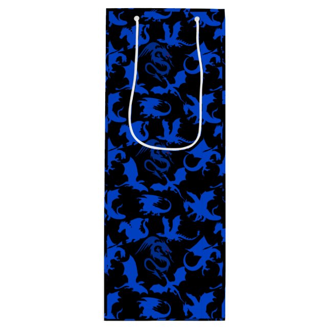 Dragon pattern 02 blue.bwx4 Black BG Wine Gift Bag (Front)