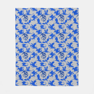 Dragon pattern 02 blue.bwx4 grey BG Fleece Blanket