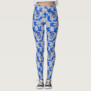 Dragon pattern 02 blue.bwx4 grey BG Leggings