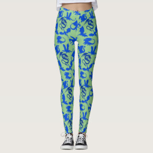 Dragon pattern 02 blue.bwx4 Lgreen BG Leggings
