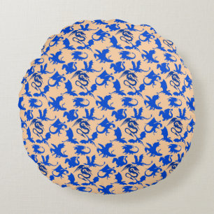 Dragon pattern 02 blue.bwx4 Lorange BG Round Cushion