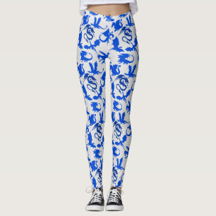 Dragon pattern 02 blue.bwx4 offwhite BG Leggings
