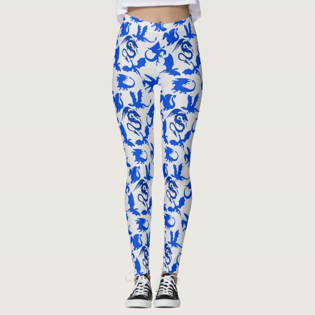 Dragon pattern 02 blue.bwx4 offwhite BG Leggings (Front)