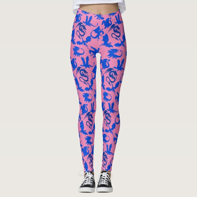 Dragon pattern 02 blue.bwx4 Pink BG Leggings (Front)