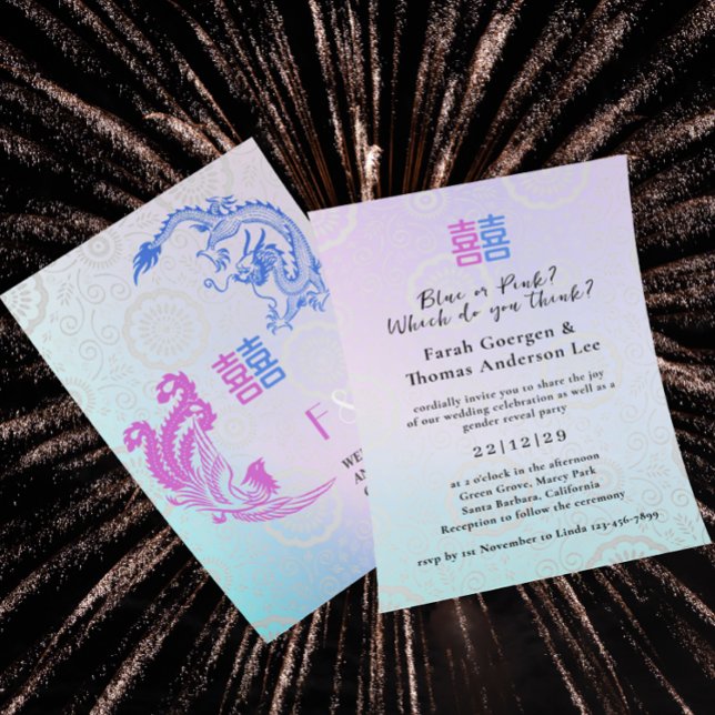 Dragon-Phoenix Double Xi Wedding & Gender Reveal Invitation (Creator Uploaded)