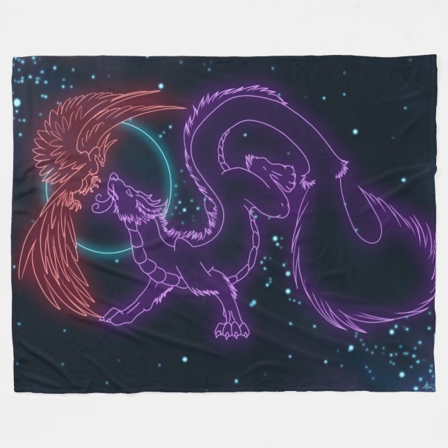 Dragon Phoenix Fleece Blanket (Front (Horizontal))
