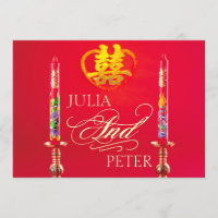 Dragon-Phoenix Red Candles Chinese Wedding Invites