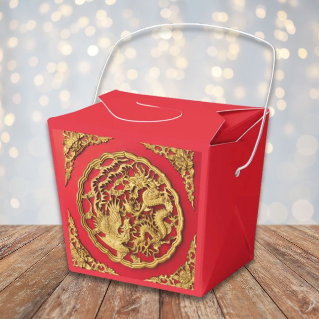 Dragon Phoenix Red Gold Chinese Wedding  Favour Box (Dragon Phoenix Red Gold Chinese Wedding Favor Boxes)