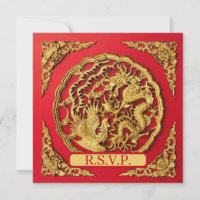 Dragon Phoenix Red Gold Chinese Wedding RSVP