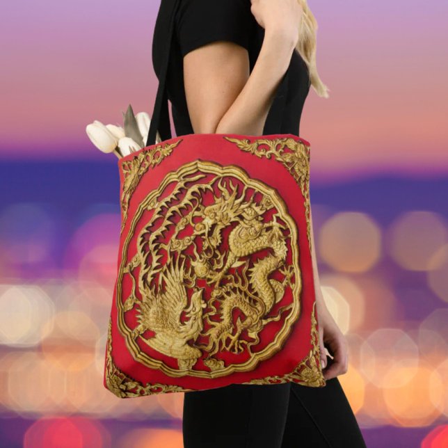 Dragon Phoenix Red Gold Chinese Wedding  Tote Bag (Dragon Phoenix Red Gold Chinese Wedding Tote Bag)