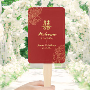 Dragon Phoenix Traditional Chinese Wedding program Hand Fan