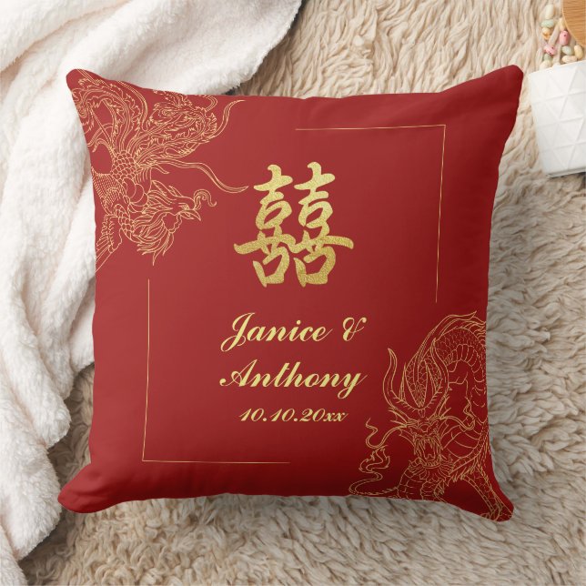 Dragon Phoenix Traditional Red Chinese Wedding  Cushion (Blanket)