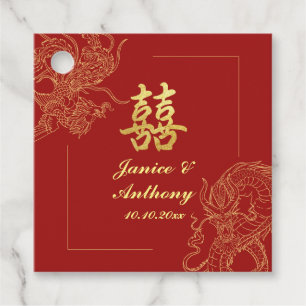 Dragon Phoenix Traditional Red Chinese Wedding Favour Tags