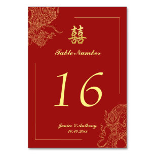 Dragon Phoenix Traditional Red Chinese Wedding  Table Number