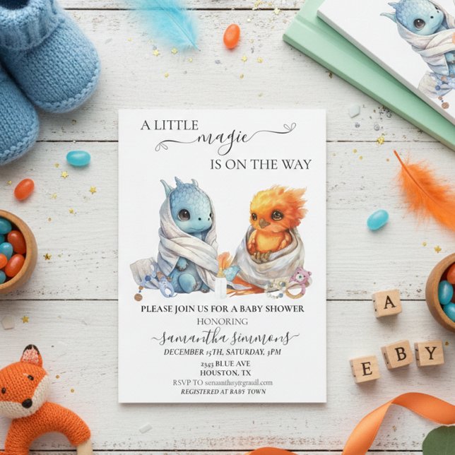 Dragon Phoenix Twins Magical Mythology Baby shower Invitation (Creator Uploaded)