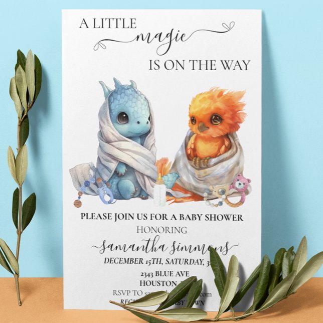 Dragon Phoenix Twins Magical Mythology Baby shower Invitation (Creator Uploaded)