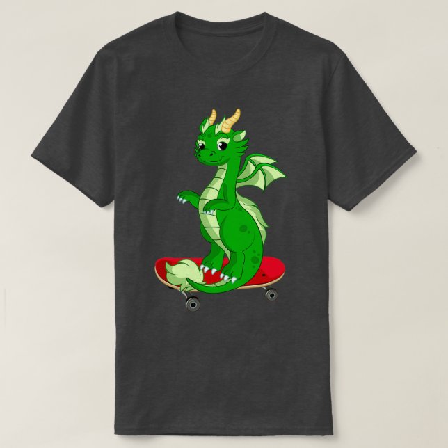 Dragon Playing Skateboard Funny Good Dragon Skateb T-Shirt (Design Front)