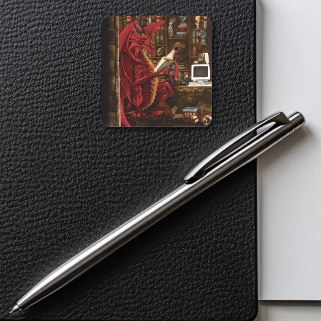 Dragon Podcast Library Square Sticker (Creator Uploaded)