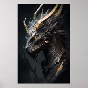 Dragon Portrait Animal Nature Wildlife Painting  Poster