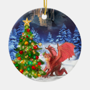 Dragon Pulling on Christmas Tree Ceramic Tree Decoration