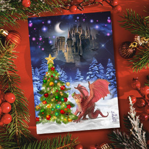 Dragon Pulling on Christmas Tree Holiday Card