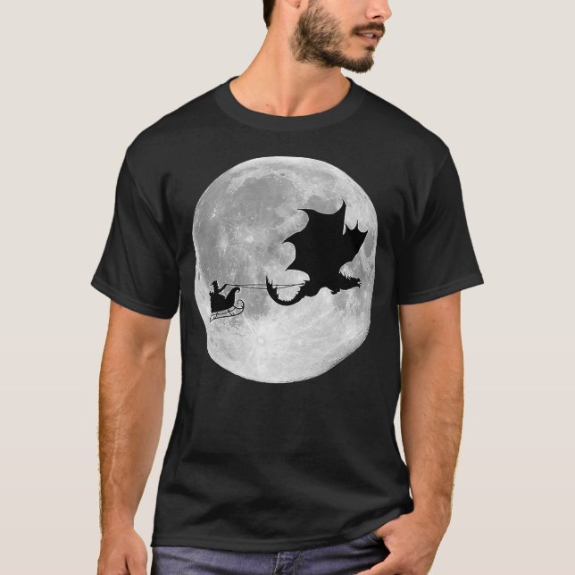 Dragon Pulls Sleigh For Santa In The Night T-Shirt (Front)