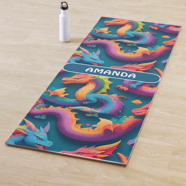 Dragon Rainbow Colourful Personalised Pattern Yoga Mat (In Situ)