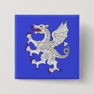 Dragon Rampant Argent 15 Cm Square Badge
