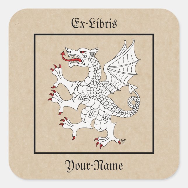 Dragon Rampant Argent Bookplate Square Sticker (Front)