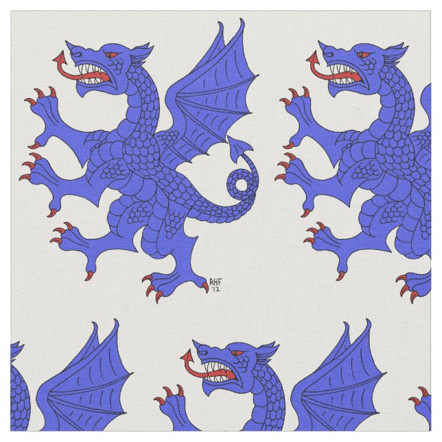 Dragon Rampant Azure Fabric (Close Up)