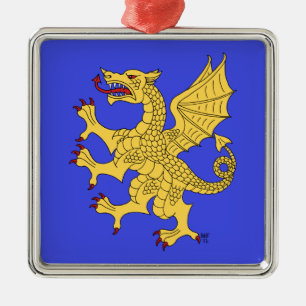 Dragon Rampant Or Metal Tree Decoration