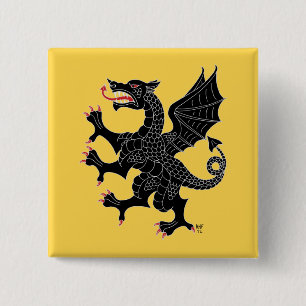 Dragon Rampant Sable 15 Cm Square Badge