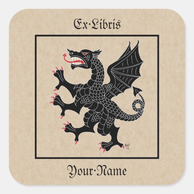 Dragon Rampant Sable Bookplate Square Sticker (Front)