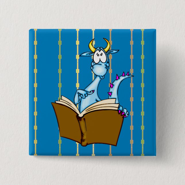 Dragon Reading Book 15 Cm Square Badge (Front)