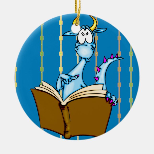 Dragon Reading Book Ceramic Tree Decoration (Front)