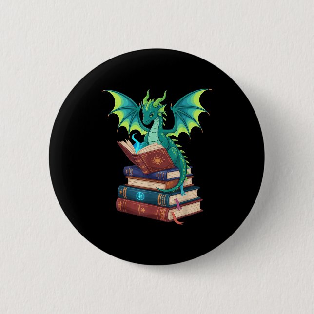 Dragon Reading Books Fantasy Lovers Mythical Creat 6 Cm Round Badge (Front)