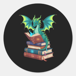 Dragon Reading Books Fantasy Lovers Mythical Creat Classic Round Sticker